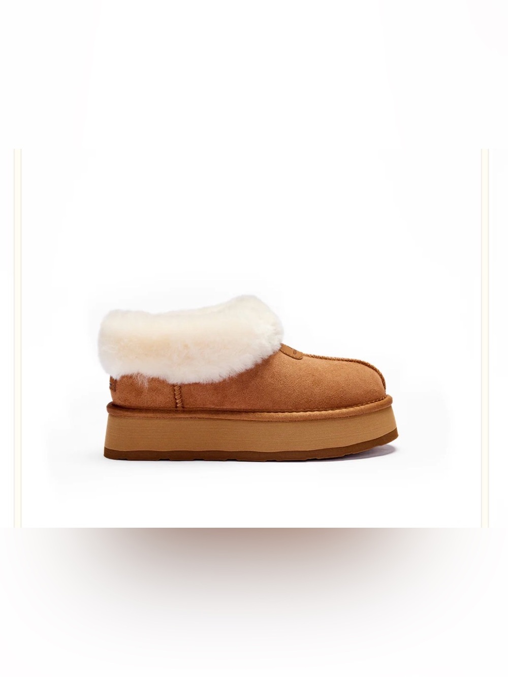 NWOB Genuine Sheepskin Shearling Lined Platform Slip-On Slipper in Chestnut